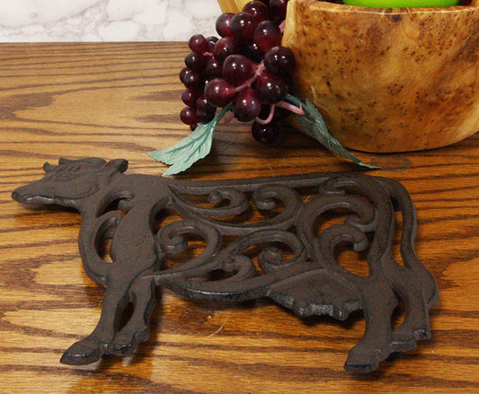 Ebros Gift 10.5" Wide Western Farm Bovine Cow with Lace Scrolls Design Cast Iron Metal Trivet Southwest Rustic Country Ranch Cows Vintage Decorative Accent for Wall Or Table Furniture - Ebros Gift