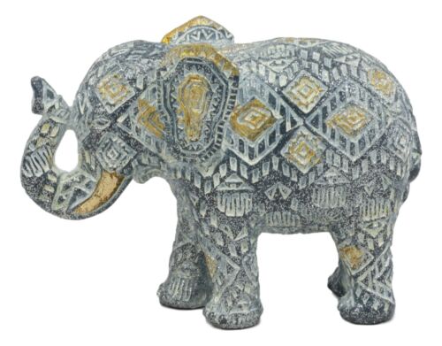 Ebros Silver and Gold Patterned Elephant Statue 5.25" Long Feng Shui Elephant Figurine Symbol of Wisdom Fortune and Protection (Calf Elephant)