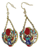 Ancient Egyptian Deity Winged Scarab Beetle Amulet Dangle Earrings Pair Jewelry