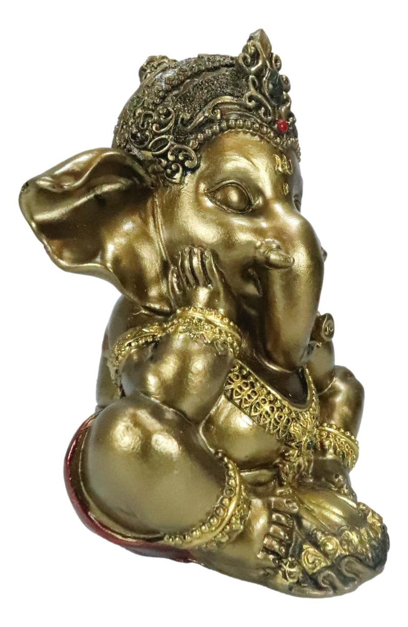Vastu Hindu Elephant God Baby Ganesha Ganapati With Hands On Cheek Figurine