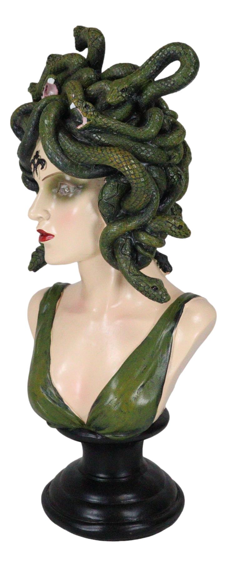 Greek Gorgon Sisters Goddess Medusa With Wild Snake Hair And LED Red Eyes Statue