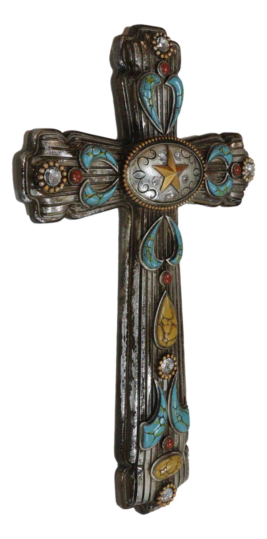Rustic Southwestern Turquoise Ornate Patterns Western Star Concho Wall Cross