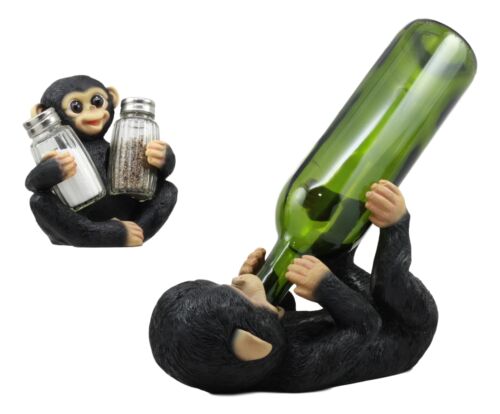 Ebros Rainforest Monkey Baby Chimpanzee Wine Holder and Salt Pepper Shakers Set