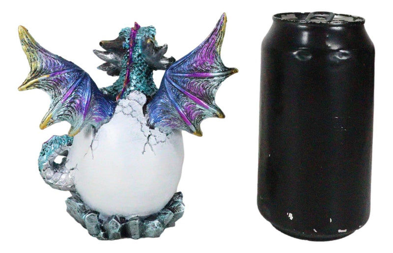 Aqua Blue Iridescent Jeweled Baby Wyrmling Dragon In Crystal Gem Egg Figurine