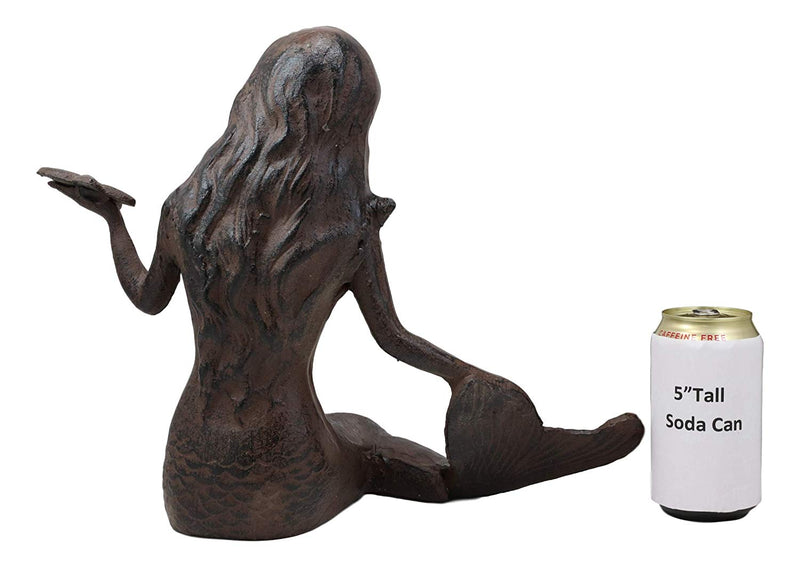 Ebros Gift 11.5" Tall Cast Iron Large Nautical Siren Mermaid Holding Starfish Vintage Statue Ocean Goddess Princess Coastal Beach Under The Sea Mermaids Decorative Accent (Rust Bronze)