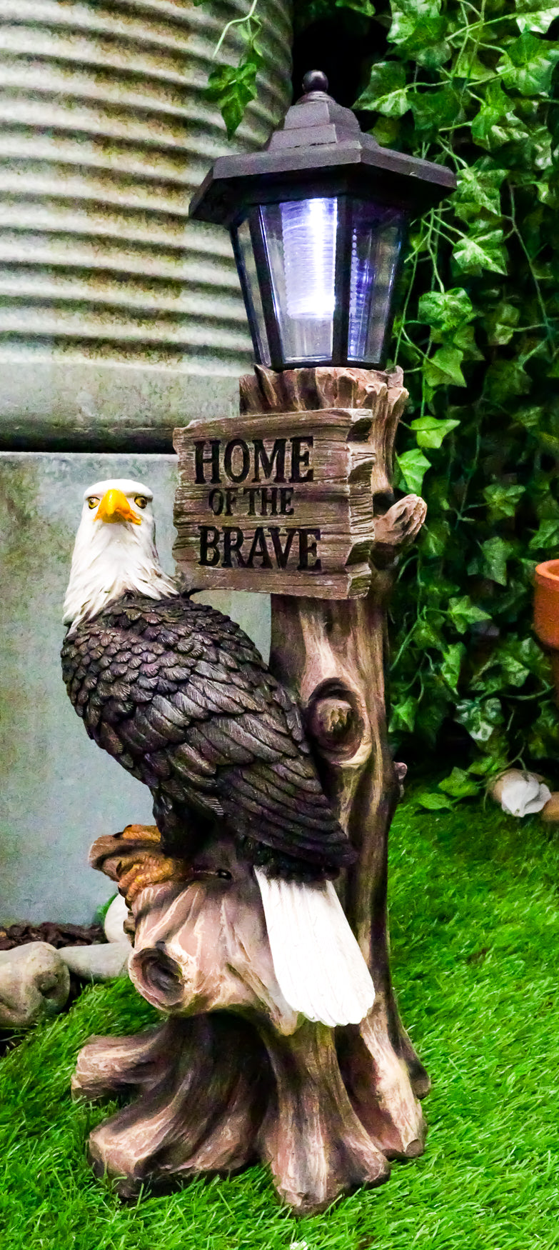 Ebros 'Home of The Brave' Patriotic Eagle Night Light Statue Solar LED Lantern - Ebros Gift