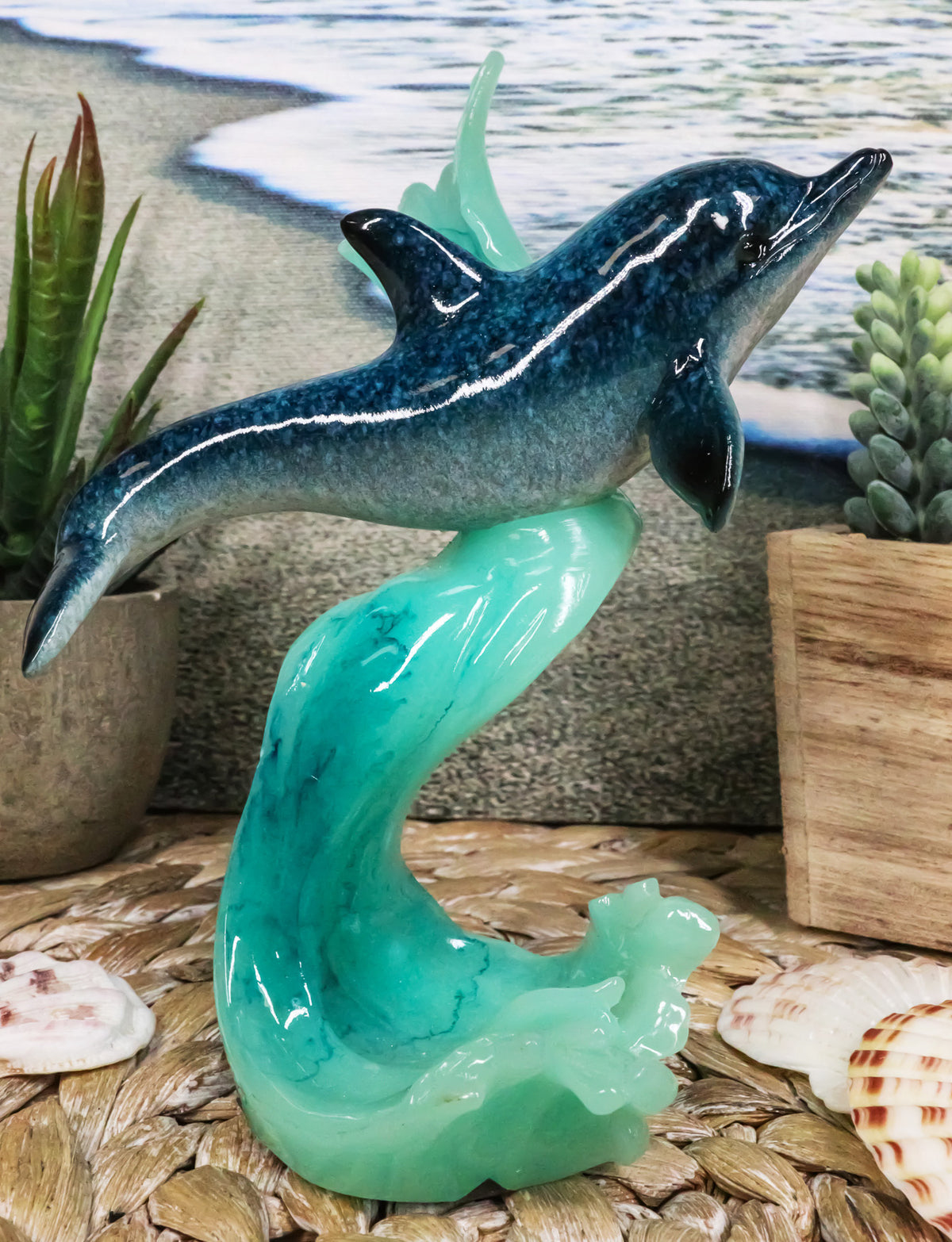 Coastal Marine Ocean Playful Bottlenose Dolphin Gliding Over Sea Waves Figurine