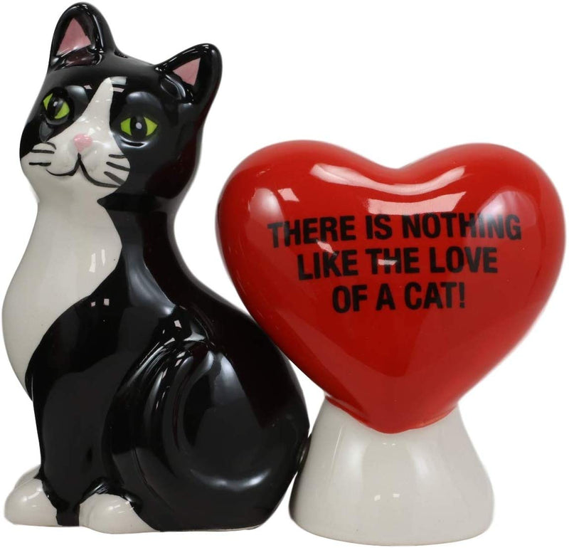 Ebros Ceramic Cat With A Red Heart Love Salt And Pepper Shakers Magnetic 3.5"H