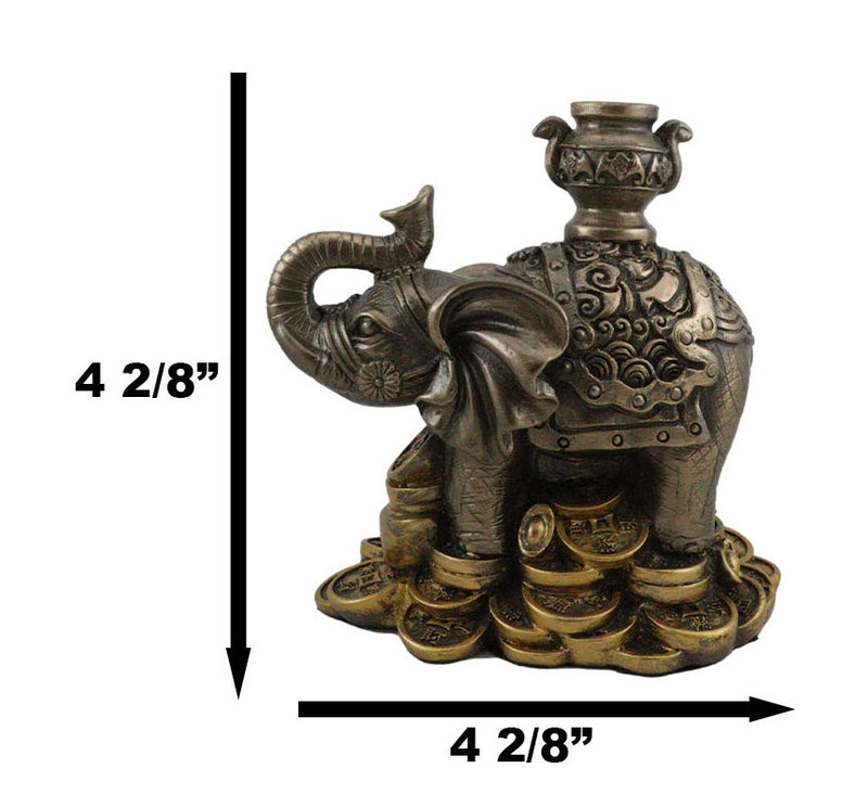 Ebros Feng Shui Auspicious Elephant With Trunk Up Standing On Gold Ingot Coins Statue