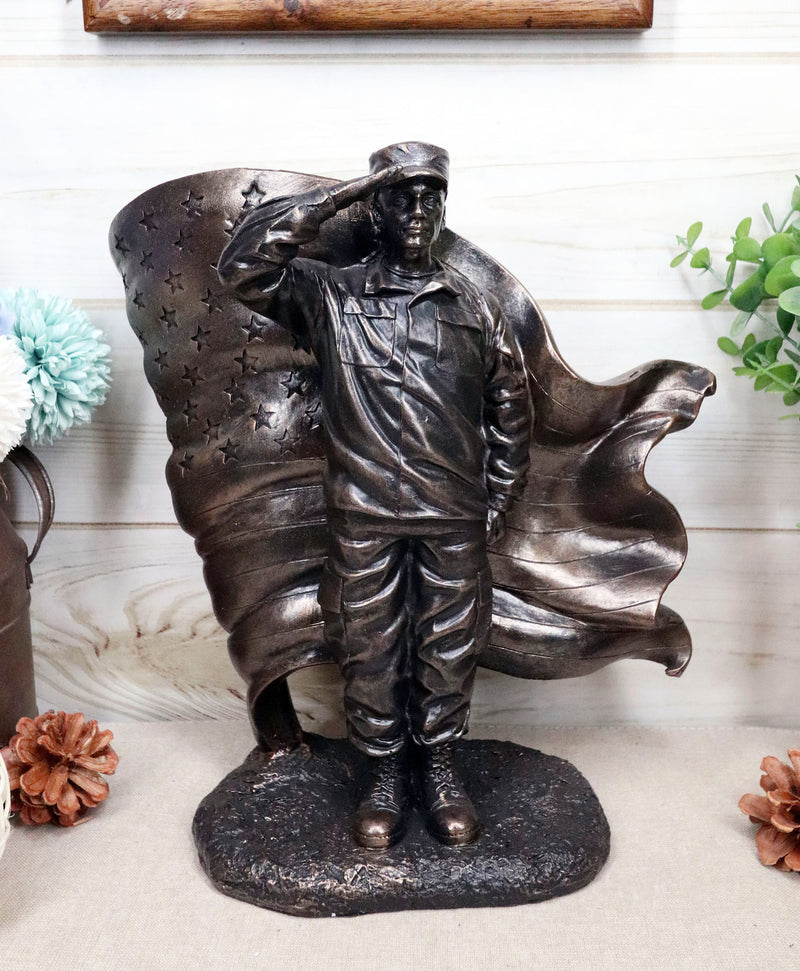 Ebros Solemn Tribute Patriotic American Soldier Saluting The Flag Statue USA Military