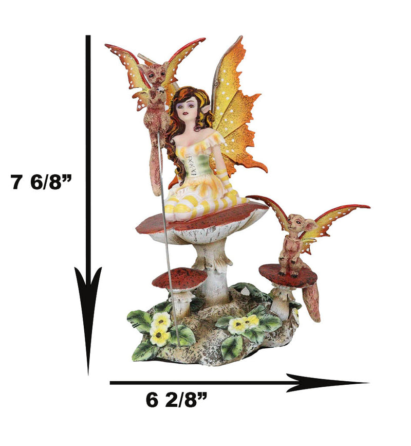 Amy Brown Pretty Summer Fairy On Toadstool Mushroom With Fox Pixie Fairy Statue
