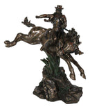 Rustic Western Rodeo Cowboy Riding On Galloping Wild Mustang Horse Figurine