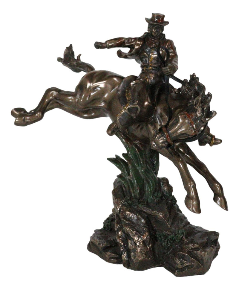 Rustic Western Rodeo Cowboy Riding On Galloping Wild Mustang Horse Figurine
