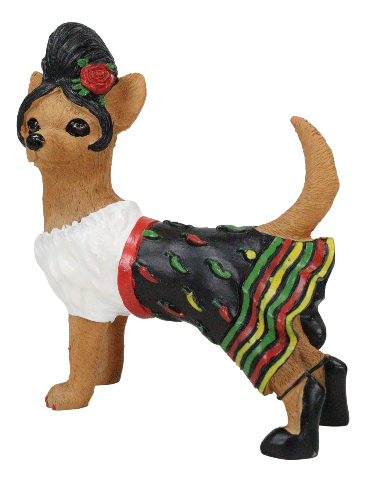 Caliente Senorita Chihuahua Dog With Traditional Chili Peppers Dress Figurine - Ebros Gift