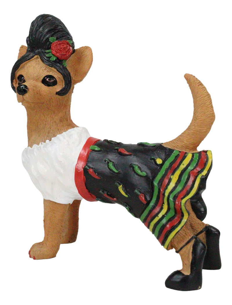 Caliente Senorita Chihuahua Dog With Traditional Chili Peppers Dress Figurine