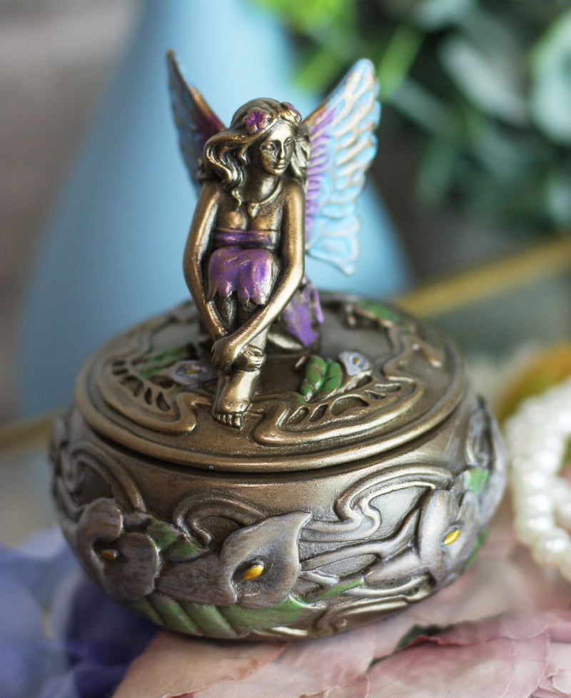 Ebros Calla Pond Lily Beautiful Fairy Fae Round Jewelry Box Wishing Well Hope Afar