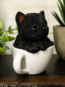 Ebros Lifelike Witching Hour Black Cat Teacup Pet Pal Statue 3" Tall with Glass Eyes Decor Figurine