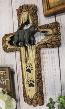 Rustic Western Black Bear With Paw Prints Faux Wood Wall Cross Decor Plaque