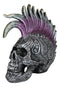 Silver Mohawk Purple Punk Haired Skull In Tooled Peacock Feathers Tattoo Statue