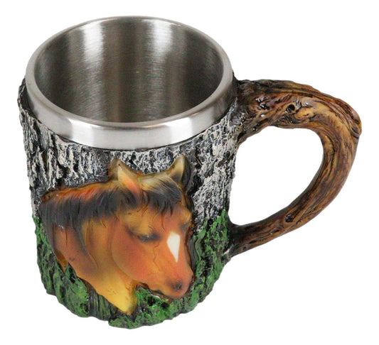 Rustic Western Wildlife Brown Horse Coffee Mug Cup Faux Tree Bark Texture 12oz