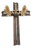 Inspirational Grand Elk Moose Bone Antlers with Spike Nails Faux Wood Wall Cross