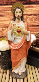 Ebros Colorful Hand Painted Sacred Heart of Jesus Devotional Statue in Linen Fabric Garment 12" H Roman Catholic Christus Christ The Savior Passion for Mankind Devotion Altar Figurine
