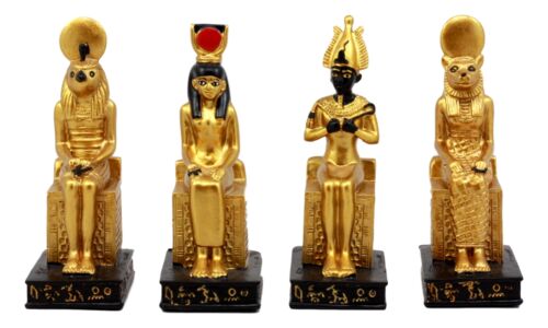 Egyptian Gods Horus Osiris Sekhmet And Isis Seated On Thrones Figurine Set of 4