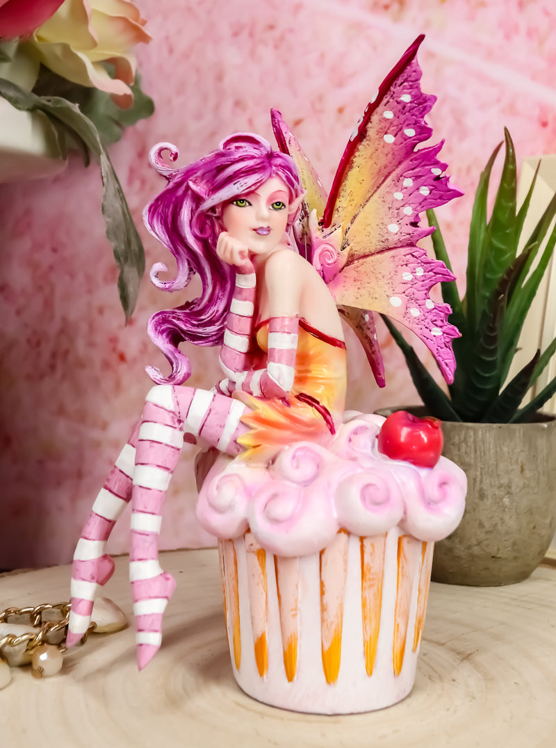 Ebros Colorful Amy Brown Pink Cherry Cupcake Fairy Statue Sweet Tooth Collection