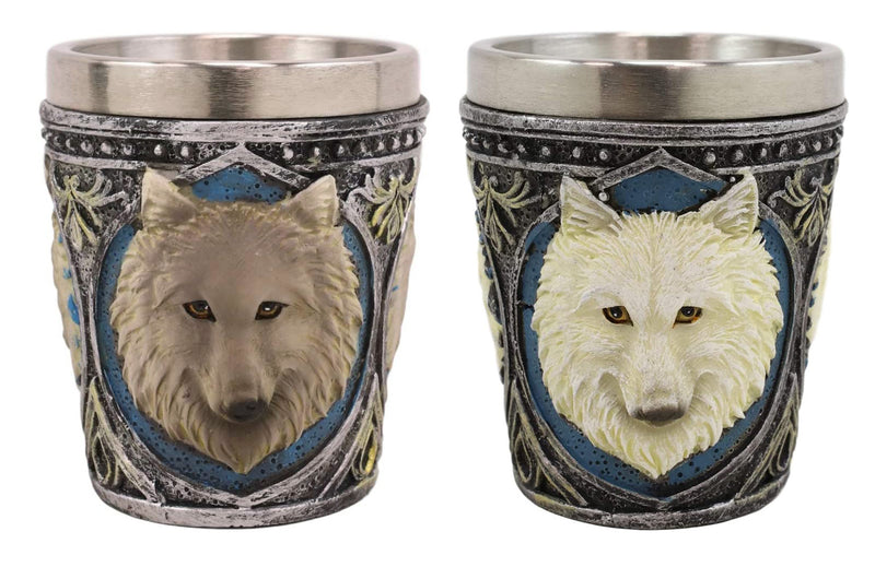 Pack Of 2 Full Moon Mythical Spirit Alpha Grey And White Wolf 2-Oz Shot Glasses