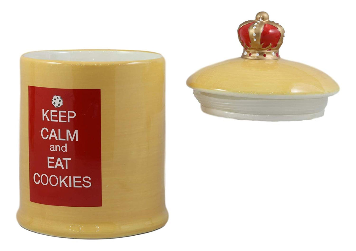 Ebros A Royal Treat Keep Calm And Eat Cookies Ceramic Cookie Jar With Air Tight Lid 8.5"Tall