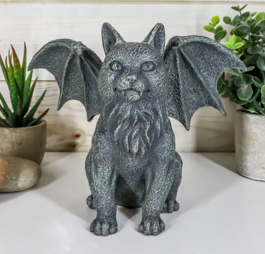 Gothic Guardian Winged Feline Cat Vampire Gargoyle Desktop Paperweight Figurine - Ebros Gift