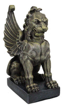 Stoic Winged Lioness Gargoyle Crouching On Pedestal Decorative Figurine 6.25"H