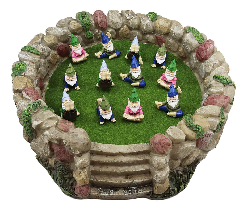 Fairy Garden Village Stone Walls Planter With Steps Display & 12 Yoga Gnomes Set