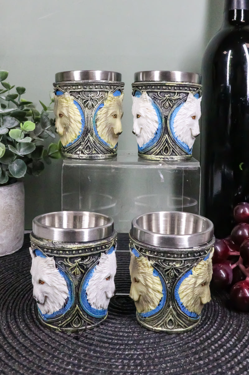 Mythical Fantasy Albino And Gray Wolf Shot Glasses 2-Ounce Set Of 4 Novelties