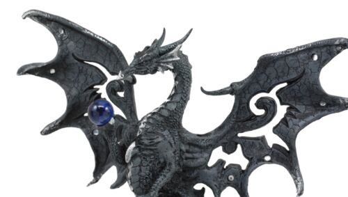 Draco Fantasy Gothic Dragon With Blue Orb Statue 8" Tall Land Of The Dragons