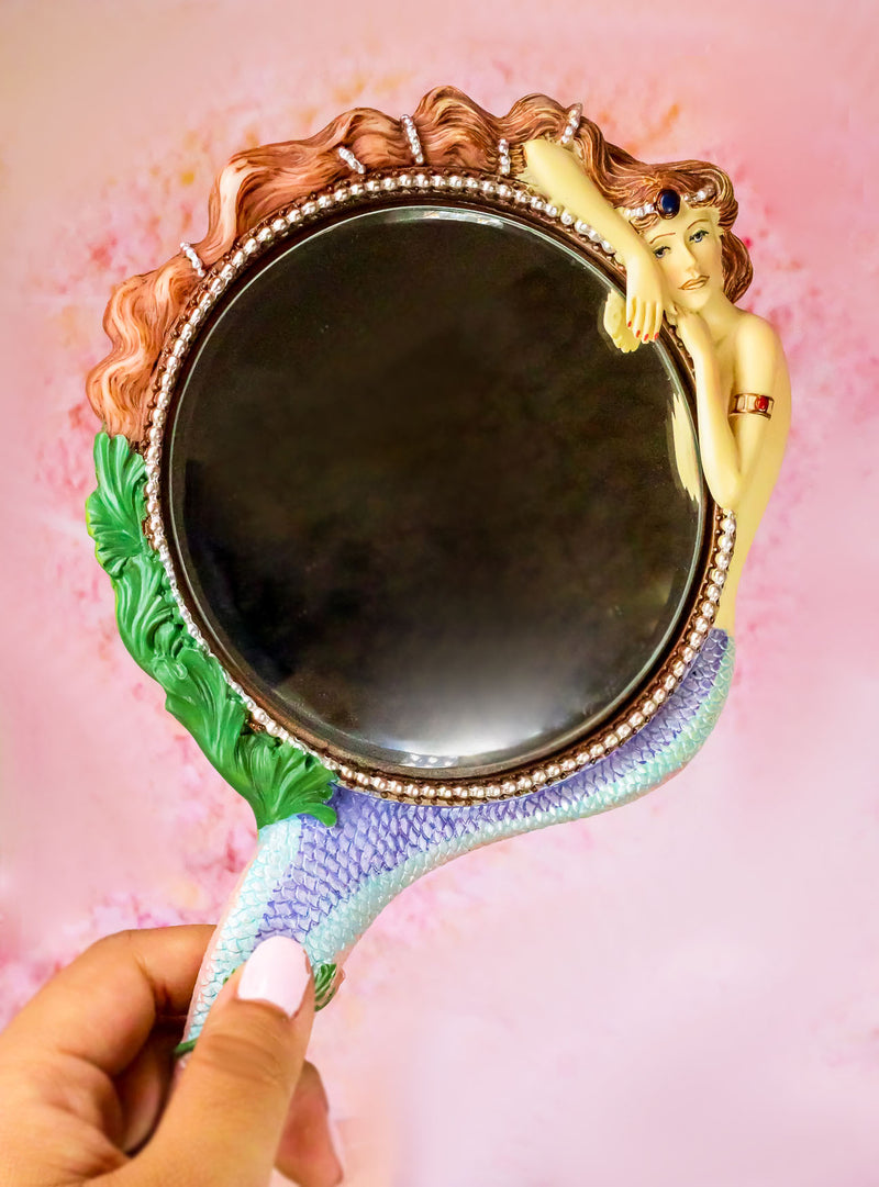 Colorful Atlantis Sirens of The Seas Maiden Mermaid Hand Mirror Figurine Vanity