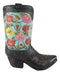 Rustic Western Black Turquoise Cowboy Boot With Colorful Roses Vase Figurine