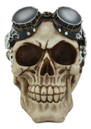 Steampunk Pilot Aviator Cyborg Skull Figurine Painted Gearwork Robotic Sculpture
