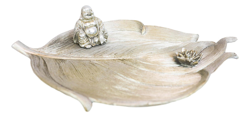 Ebros Fengshui Laughing Buddha Silver Finish Incense Holder 10.5"Long