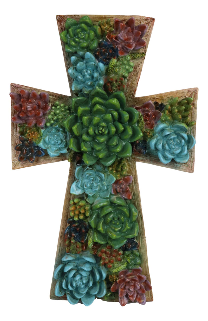 Southwestern Colorful 3D Cactus Blossoms Succulent Flowers Wall Cross Art 12'H