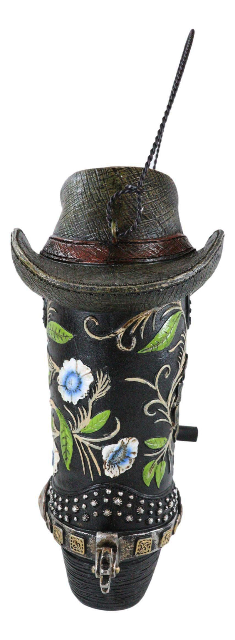 Pack Of 2 Western Red And Black Floral Cowboy Boots Birdhouse Bird Feeder Hanger