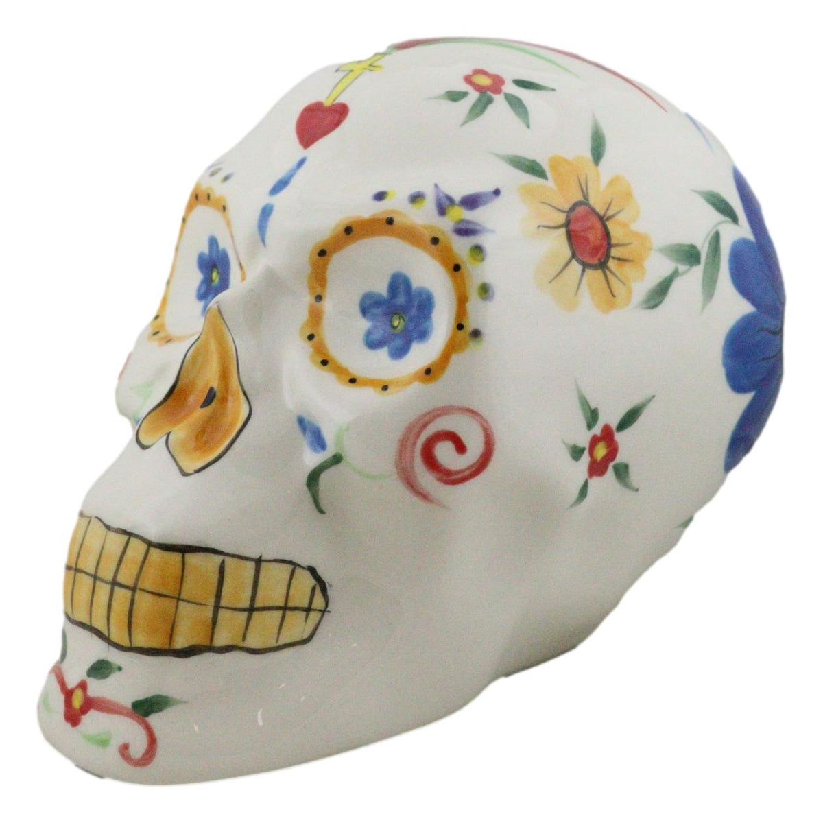 White Day Of The Dead Skull Ceramic Figurine Skeleton 7"L Fantasy Home Decor