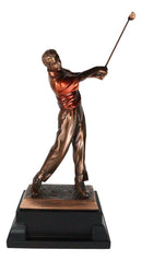 Pro Golfer Swinging Golf Club Bronze Electroplated Statue With Trophy Base 12" H