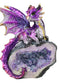 Metallic Purple Iridescent Wyrmling Dragon On Faux Geode Crystal Rock Figurine