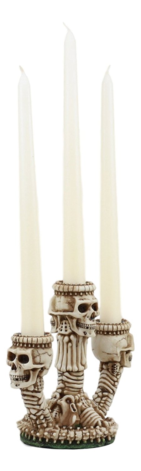 Ebros Trio Ossuary Graveyard Skulls & Skeleton Bones Candelabra Candle holder - Ebros Gift
