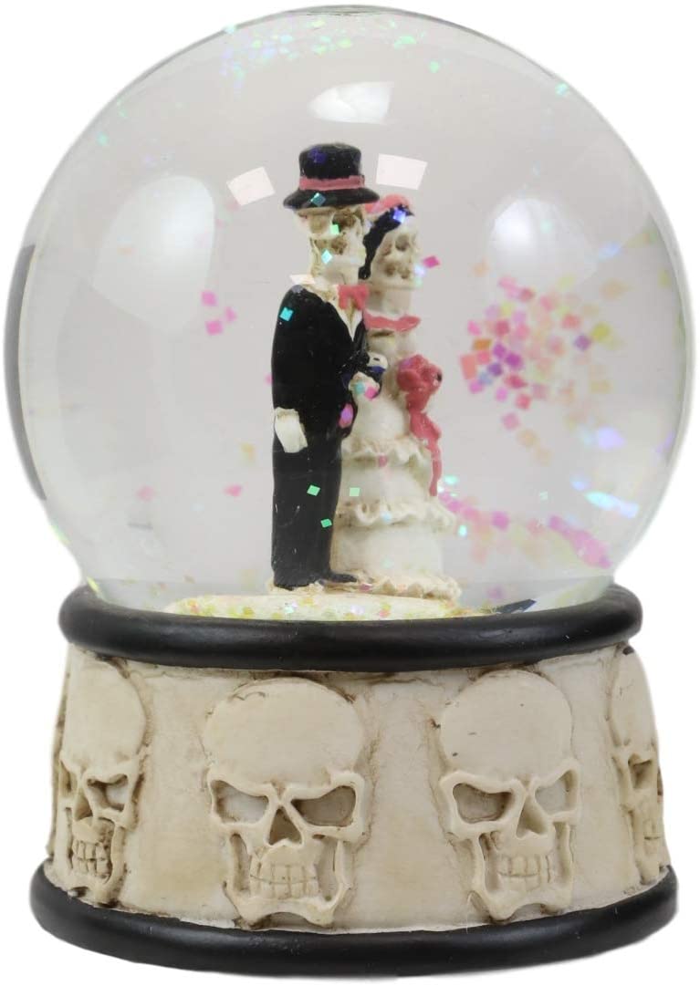 Ebros Day of The Dead Wedding Skeleton Bride and Groom Small Water Globe 65mm