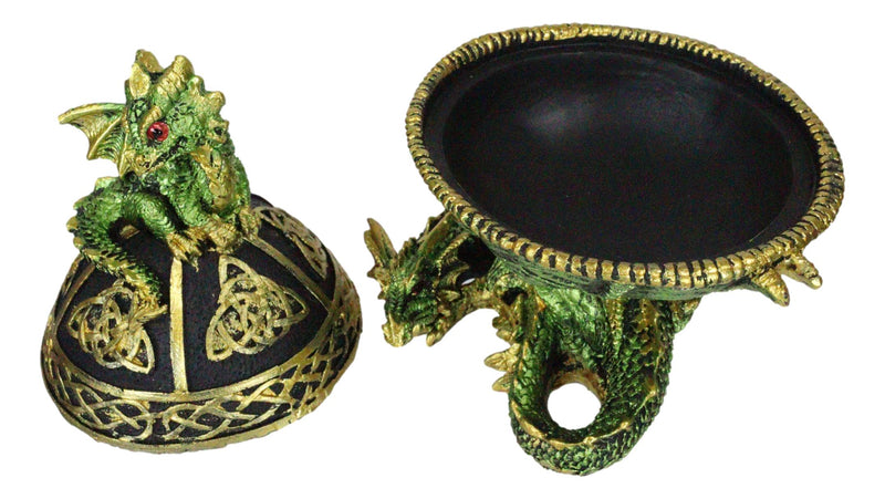 Green Dragon Mother With Hatchling On Celtic Knotwork Dome Egg Decorative Box