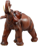 Ebros Faux Mahogany Wood Thai Buddha Elephant With Trunk Up Statue 14.25"Long