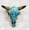 Ebros 11.5" Wide Turquoise Mosaic Steer Bison Buffalo Bull Cow Skull Head with Horns Wall Mount Decor Artistic Replica Native Animal Totem Bust Skulls Hanging Mounted Plaque Sculpture - Ebros Gift