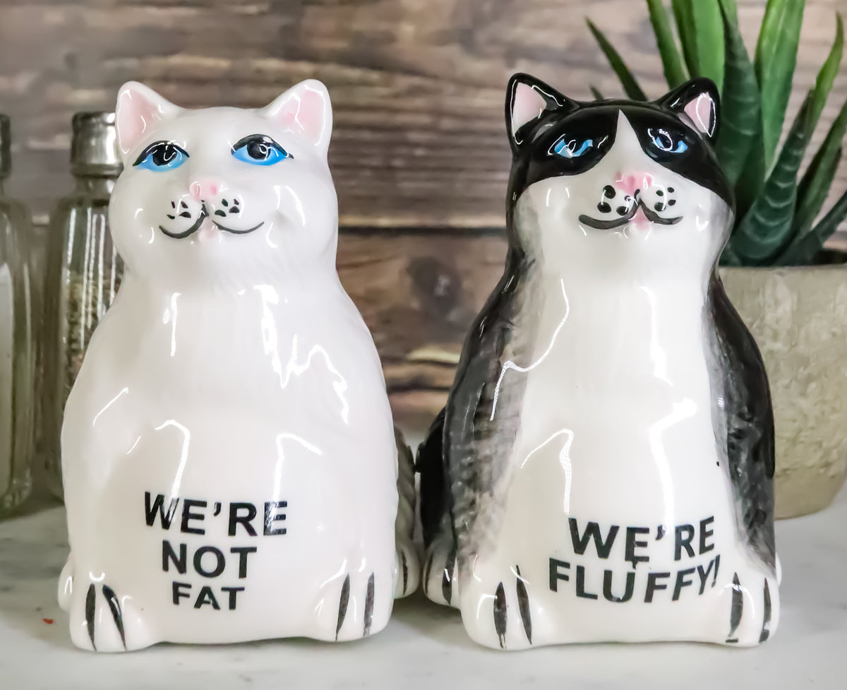 Ebros Black And White Cute Fluffy Cats Salt & Pepper Shakers Magnetic Set 3.25"H - Ebros Gift
